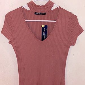 One clothing ribbed choker bodycon dress